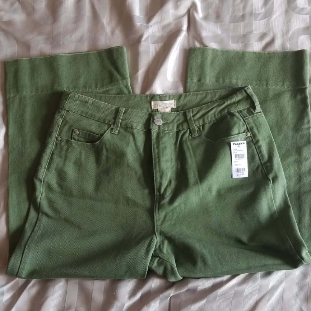 Cropped Wide Leg Olive Green Pants High waist